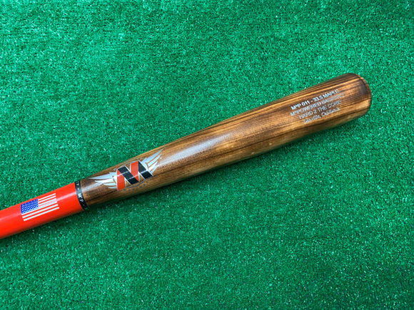 Specs imbedded in the barrel of the MPowered Hard 2 The Core™ Maple Wood Bat - Model M^P-011