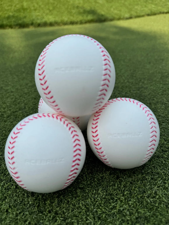 Stack of four Truflight Aceballz Pitching Machine Baseballs