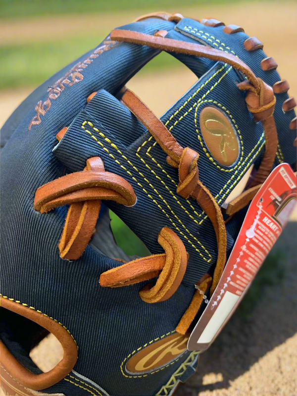 Close-up of the web on the Rawlings Pro Label Denim Heart of the Hide 11.5" PRO204-2D Baseball Glove