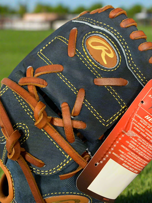 Close-up of the web on the Rawlings Pro Label Denim Heart of the Hide 11.75" PRO205W-9D Baseball Glove