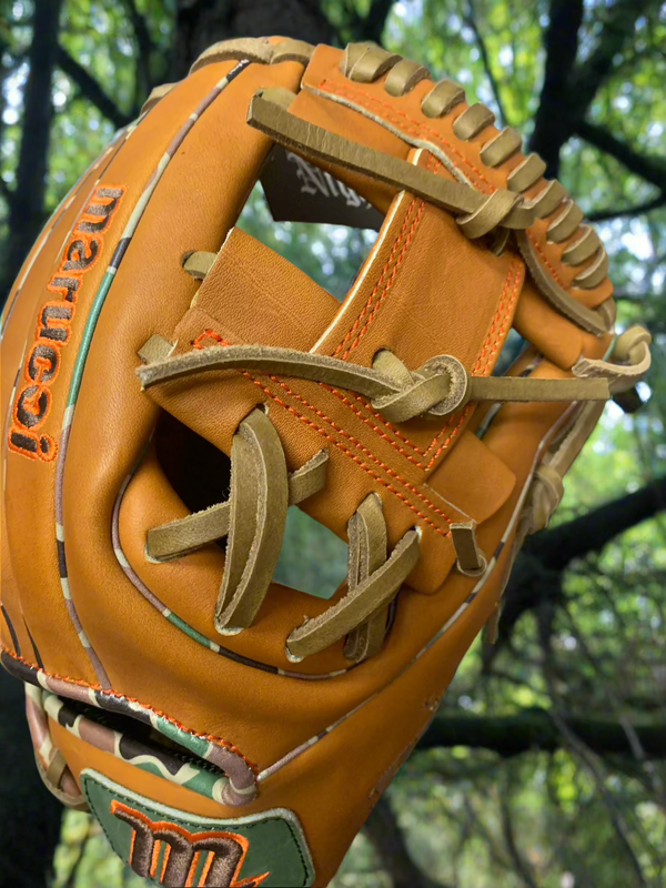 Close-up of the web on the Marucci Nightshift Series Deer 43A2 11.5" Baseball Glove