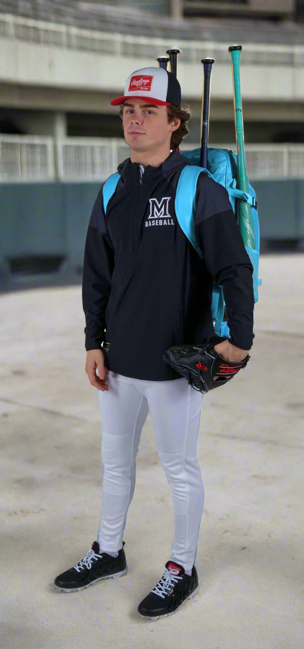 Player modeling the Rawlings Legion 2 Player's Backpack