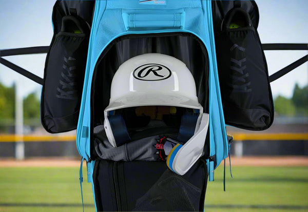 Helmet storage compartment on the Rawlings Legion 2 Player's Backpack