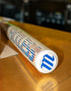 Close-up of the barrel  and end cap on the 2026 Marucci RCKLESS Rewind Hybrid -3 BBCOR Baseball Bat - Cream