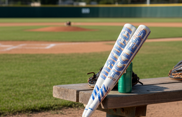 View of the barrels on two 2026 Marucci RCKLESS Rewind Hybrid -3 BBCOR Baseball Bats - Cream