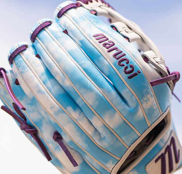 Close-up of the logo on the back of the Marucci Nightshift Series Cloudy 44A3 11.75" Baseball Glove