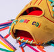 Close-up of the logo on the wrist of the Marucci Nightshift Series Coloring Book 43A2 11.5" Baseball Glove