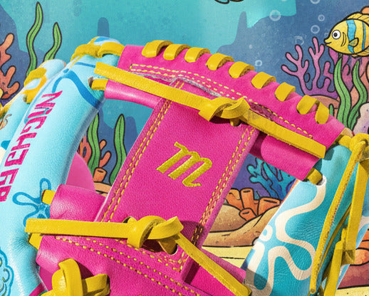 Close-up of the web on the Marucci Nightshift Series Robert Sponge 64A2 11.75" Baseball Glove