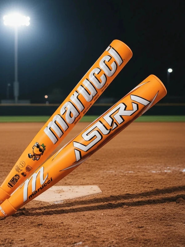 Close-up of the barrel of the Marucci Asura Glow Citrus Spark -10 Fastpitch Bat