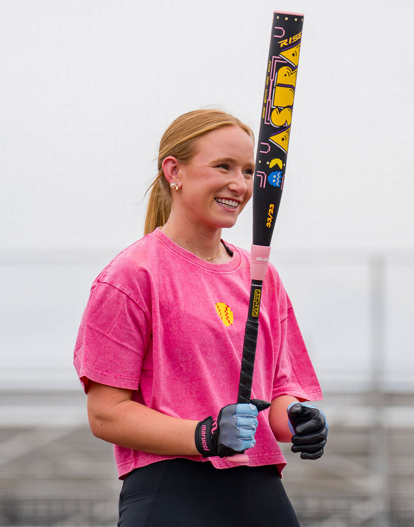 Player preparing to hit with the Marucci Asura Rise Pac-Man™ Fastpitch Bat