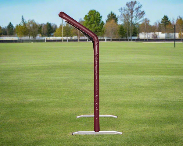 Side view of the Bullet Fastpitch Softball Screen with Overhead Protector (8' x 4') - Maroon