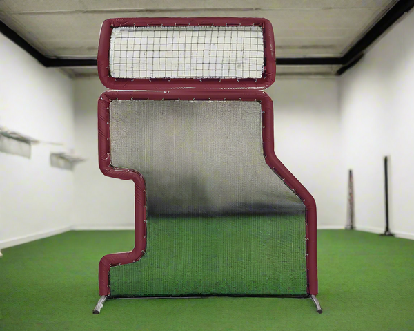 Bullet Combo L-Screen with Overhead Protector (7' x 7') - Maroon
