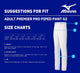 Size chart for Mizuno baseball pants