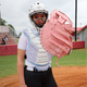 Player wearing the Mizuno MVP Prime GXS50PF5LP 34" Fastpitch Catcher's Mitt