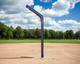 Side view of the Bullet Fastpitch Softball Screen with Overhead Protector (8' x 4') - Navy