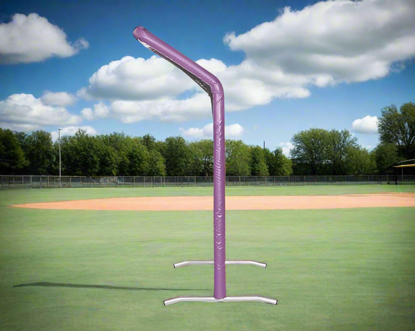 Side view of the Bullet Fastpitch Softball Screen with Overhead Protector (8' x 4') - Purple