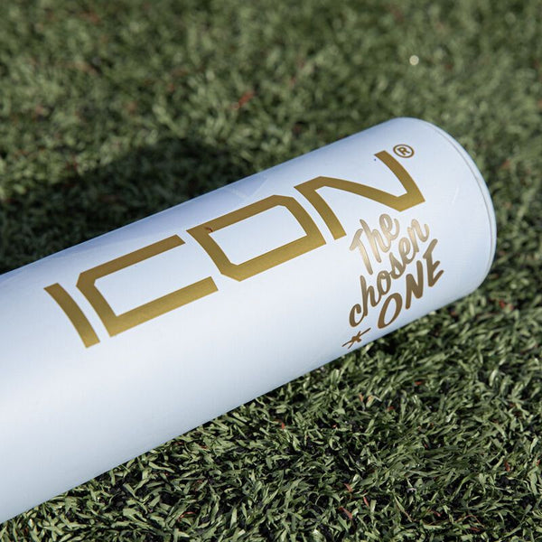Close-up of the end barrel and logo on the 2026 Rawlings ICON™ The Chosen One -3 BBCOR Baseball Bat