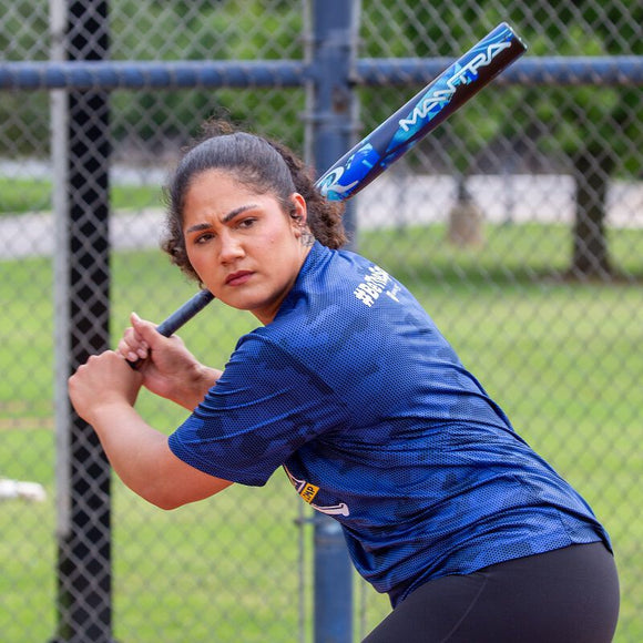 Pro fastpitch star Jocelyn Alo batting with the 2026 Rawlings Mantra™ Fastpitch Bat