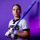 College player Juliana Hutchens holding the 2027 Rawlings Halo Fastpitch Bat 