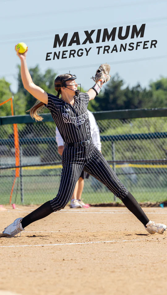 Pitcher using the Ringor® Pro 2 Women's Metal Fastpitch Cleat - White in a game
