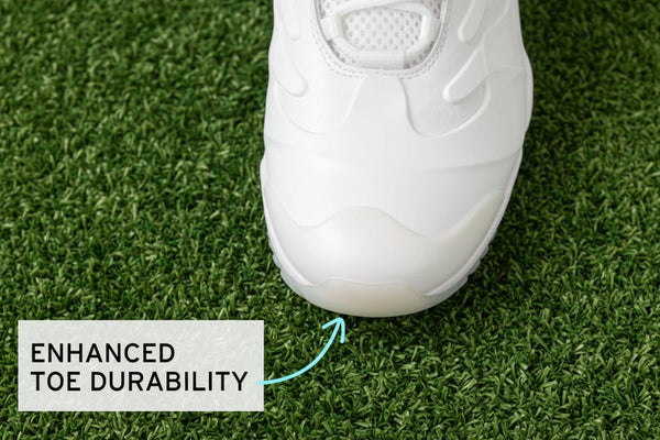 Close-up of the toe of the Ringor® Pro 2 Women's Fastpitch Turf Shoe - White