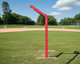 Side view of the Bullet Fastpitch Softball Screen with Overhead Protector (8' x 4') - Red
