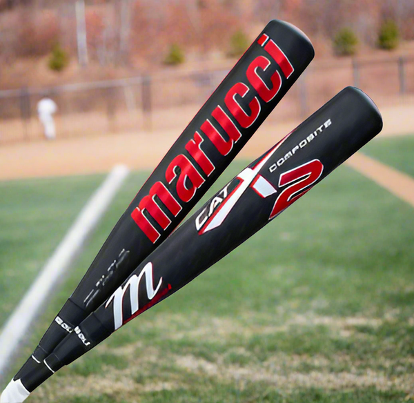 Close-up of the barrel of the Marucci CatX2 Composite -10 Senior League USSSA Big Barrel Baseball Bat