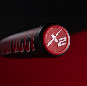 Close-up of the end cap on the Marucci CatX2 Composite -10 Senior League USSSA Big Barrel Baseball Bat