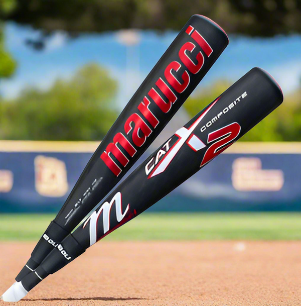 Close-up of the barrel of the Marucci CatX2 Composite -10 USSSA Junior Big Barrel Baseball Bat