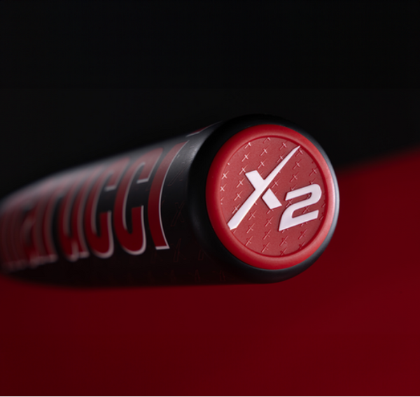 Close-up of the end cap on the Marucci CatX2 Composite -13 USA T-Ball Bat