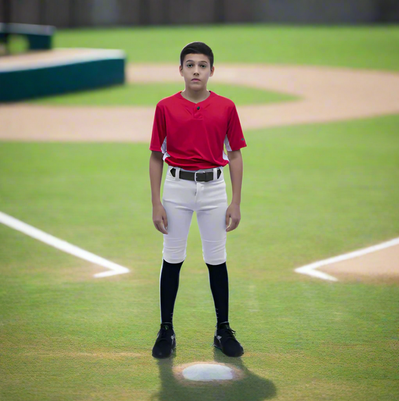 Model wearing the Marucci EXCEL Youth Short Baseball Pant - White