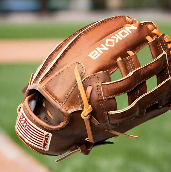 Close-up of the web on the Nokona Walnut Edge™ Precision 11.75" H-Web Baseball Glove
