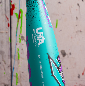 Close-up of the USA certification on the 2026 Marucci CATX RCKLESS Composite -10 Senior League USA Baseball Bat