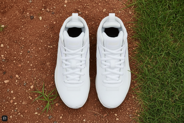 Top view of the Under Armour Youth Harper 10 RM Jr. Baseball Cleats - White/Stone