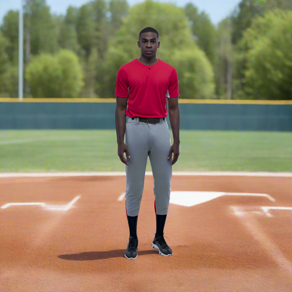 Player modeling the adult Marucci EXCEL "Tweener" Baseball Pant - Gray
