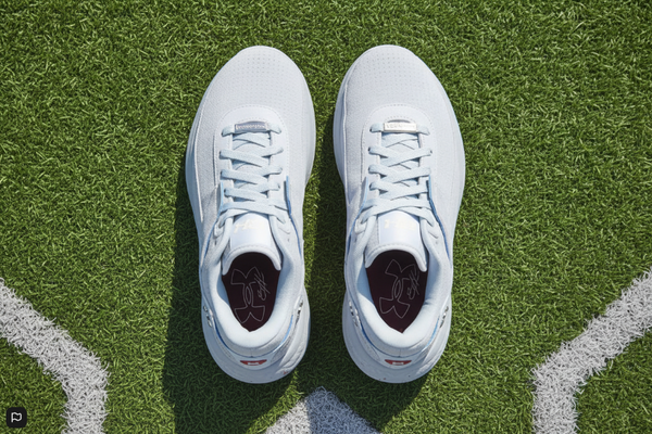 Top view of the Under Armour Harper 10 Pro Men's Turf Shoes - Blue Calm/Stone