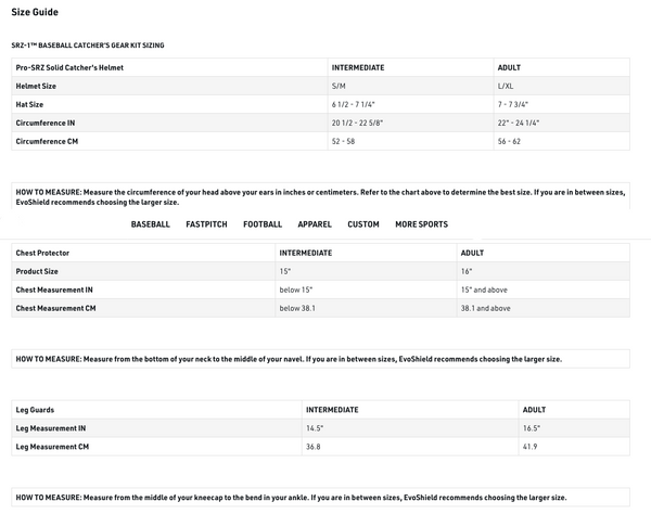 Sizing guide