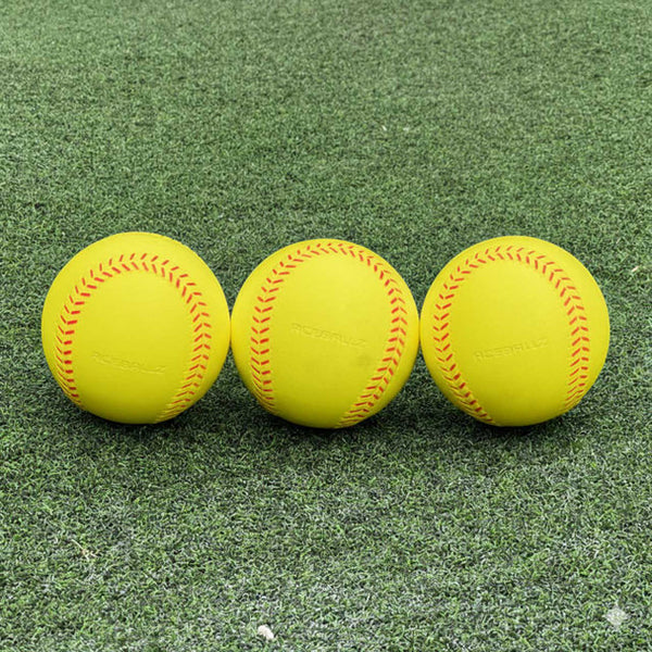 A line of three Truflight Aceballz Pitching Machine Softballs