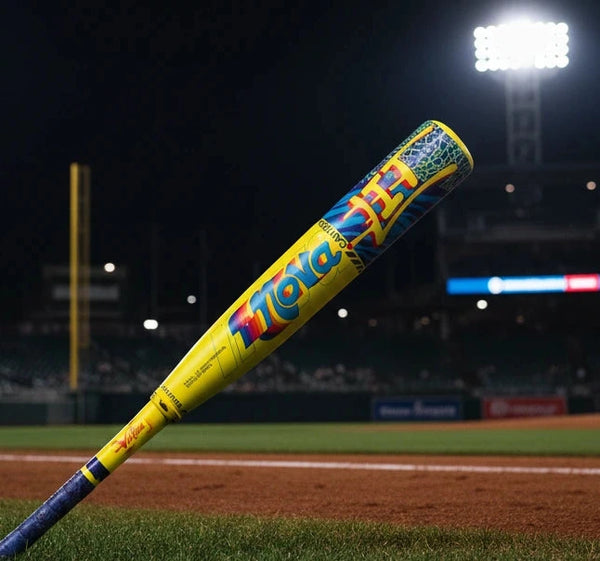 Close-up of the barrel on the Victus Nova Lit Senior League USSSA -8 Baseball Bat