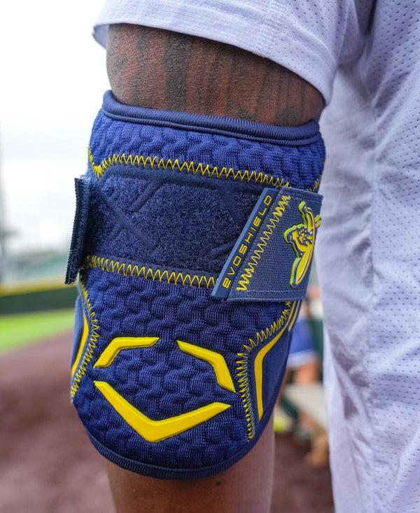 Player wearing the Evoshield X-SRZ™ Savannah Bananas Batter's Elbow Guard