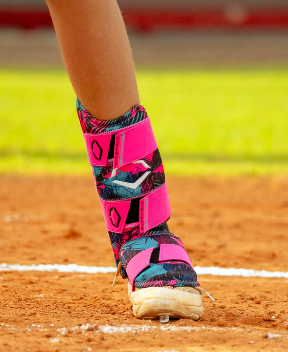 Player wearing the Evoshield X-SRZ™ Miami Vice Batters Leg Guard in action