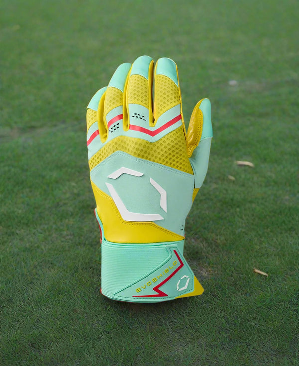 Evoshield Carbyne Batting Glove with Strap - Yellow/Seafoam/Red