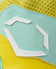 Close-up of the backhand of the Evoshield Carbyne Batting Glove with Strap - Yellow/Seafoam/Red