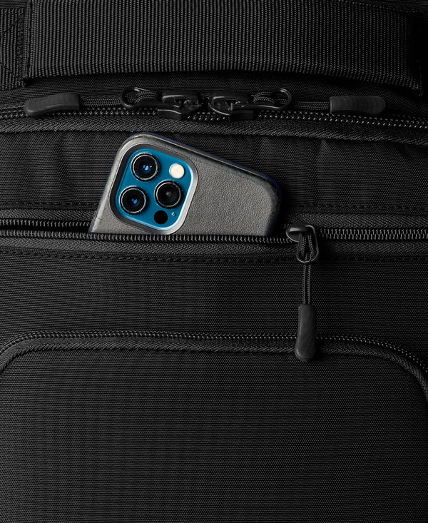 View of the utilities pocket on the Evoshield Takeover Utility Wheeled Bag - Black