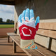 Backhand side view of the Evoshield Youth X-SRZ™ Carbyne Batting Glove with Strap - Red/White/Ice
