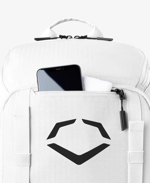 Close-up view of the valuables storage compartment on the Evoshield 4-Seam Speed Clips Bag