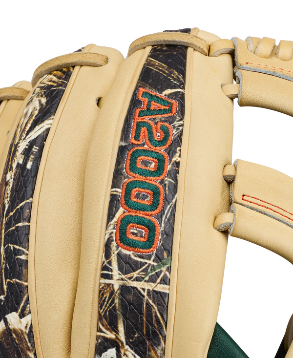 Close-up of the logo on the Wilson 2027 Gunnar Henderson A2000® GH2 GM 11.75" Baseball Glove