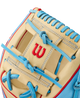 Close-up of the web on the Wilson 2027 A2K® 1786 11.5" Baseball Glove - Blonde/Sky Blue