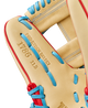 Close-up of the inside of the Wilson 2027 A2K® 1786 11.5" Baseball Glove - Blonde/Sky Blue