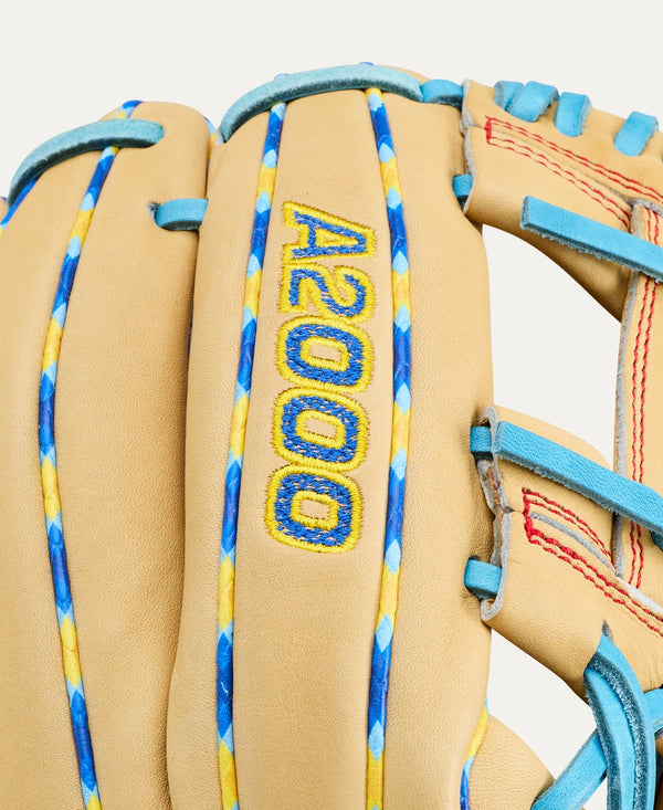 Close-up of the logo on the Wilson 2027 Bobby Witt Jr. Chinook Seedery A2000® BWJ7 GM 11.75" Baseball Glove